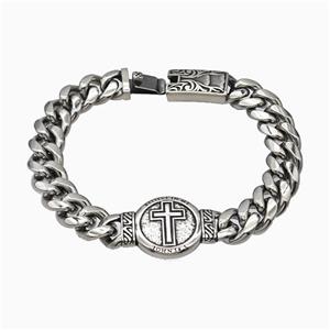 304 Stainless Steel Bracelet Cross Antique Silver, approx 22-45mm, 14-45mm, 13mm, 18cm length