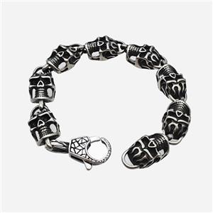 304 Stainless Steel Bracelet Skull Antique Silver, approx 19-35mm, 15-25mm, 20cm length