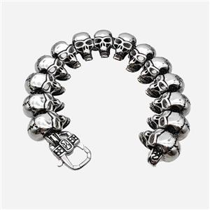 Halloween Skull 304 Stainless Steel Bracelet Antique Silver, approx 18-25mm, 12-25mm, 20cm length