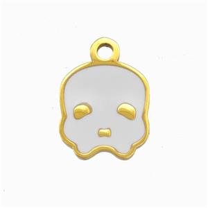 Halloween Skull Bones Charms 304 Stainless Pendant White Enamel Gold Plated, approx 11-12mm