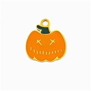 Halloween Pumpkin Charms 304 Stainless Pendant Orange Enamel Gold Plated, approx 11-12.5mm