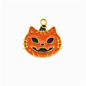 Halloween Cat Charms 304 Stainless Pendant Red Enamel Gold Plated, approx 12-14mm