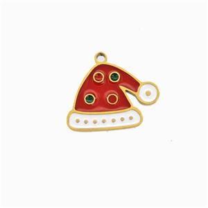 Christmas Hat Charms 304 Stainless Steel Pendant Red White Enamel Gold Plated, approx 9-13mm