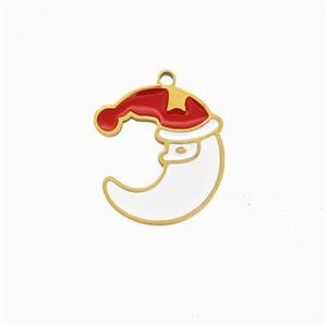 Christmas Santa Claus Hat Charms 304 Stainless Steel Moon Pendant Red White Enamel Gold Plated, approx 11-12.5mm