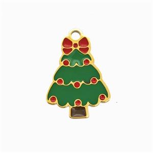 Christmas Tree Charms 304 Stainless Steel Pendant Red Green Enamel Gold Plated, approx 11-16mm