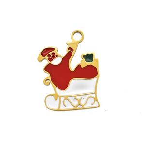 Christmas Santa Claus Charms 304 Stainless Steel Pendant Enamel Gold Plated, approx 11-13mm