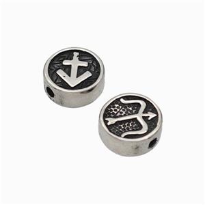 Stainless Steel Coin Beads Zodiac Sagittarius Antique Silver, approx 10mm