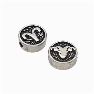 Stainless Steel Coin Beads Zodiac Aries Antique Silver, approx 10mm