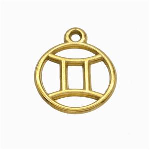 Stainless Steel Symbol Pendant Zodiac Gemini Gold Plated, approx 15mm