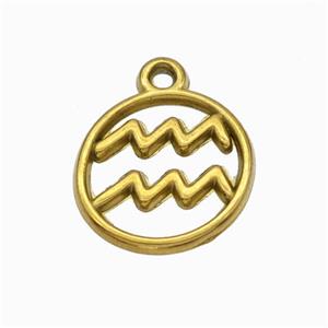 Stainless Steel Symbol Pendant Zodiac Aquarius Gold Plated, approx 15mm