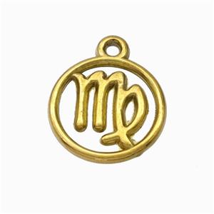 Stainless Steel Symbol Pendant Zodiac Virgo Gold Plated, approx 15mm