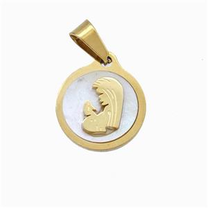 Virgin Mary Charms Stainless Steel Pendant Pave Shell Gold Plated, approx 15mm