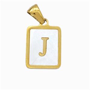 Stainless Steel Rectangle Pendant Pave Shell Letter-J Gold Plated, approx 12-15mm