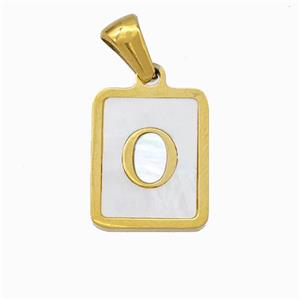 Stainless Steel Rectangle Pendant Pave Shell Letter-O Gold Plated, approx 12-15mm