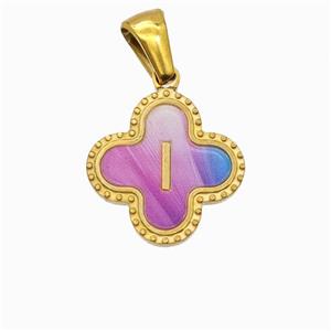 Stainless Steel Clover Pendant Letter-I Painted Gold Plated, approx 15mm