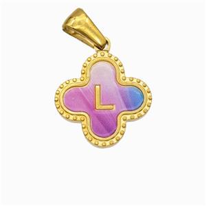 Stainless Steel Clover Pendant Letter-L Painted Gold Plated, approx 15mm