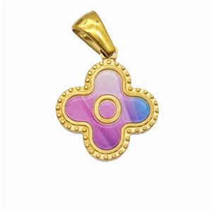 Stainless Steel Clover Pendant Letter-O Painted Gold Plated, approx 15mm