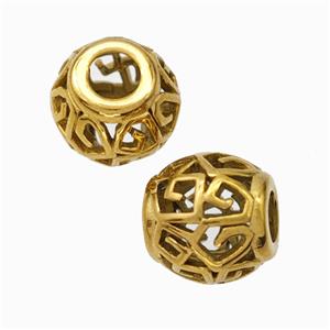 Titanium Steel Round Beads Large Hole Hollow gold plated, approx 9-10mm, 4mm hole