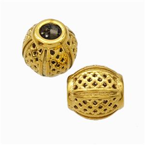 Titanium Steel Round Beads Large Hole Hollow gold plated, approx 9-10mm, 4mm hole