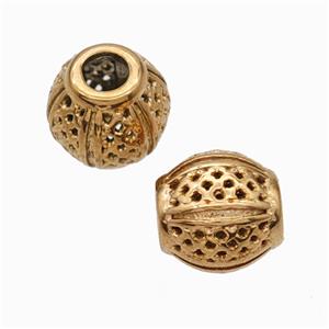 Titanium Steel Barrel Beads Large Hole Hollow Rose Gold, approx 9-10mm, 4mm hole