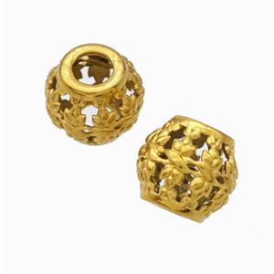 Titanium Steel Round Beads Large Hole Hollow Gold Plated, approx 9-10mm, 4mm hole