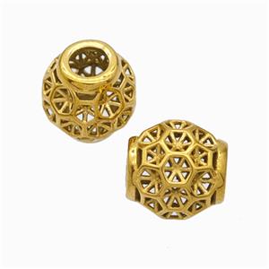 Titanium Steel Round Beads Large Hole Hollow gold plated, approx 9-10mm, 4mm hole