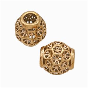 Titanium Steel Round Beads Large Hole Hollow gold plated, approx 9-10mm, 4mm hole