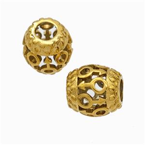 Titanium Steel Barrel Beads Large Hole Hollow Gold Plated, approx 9-10mm, 4mm hole