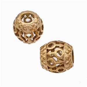 Titanium Steel Barrel Beads Large Hole Hollow Rose Gold, approx 9-10mm, 4mm hole