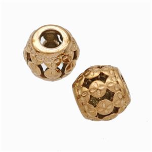 Titanium Steel Round Beads Large Hole Hollow Rose Gold, approx 9-10mm, 4mm hole