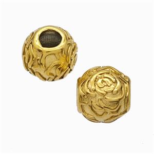 Titanium Steel Round Beads Large Hole Flower Gold Plated, approx 9-10mm, 4mm hole