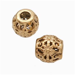 Titanium Steel Barrel Beads Large Hole Hollow Flower Rose Gold, approx 9-10mm, 4mm hole