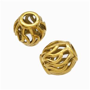 Titanium Steel Barrel Beads Large Hole Hollow Gold Plated, approx 9-10mm, 4mm hole