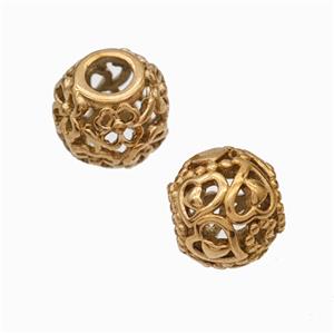 Titanium Steel Round Beads Large Hole Hollow gold plated, approx 9-10mm, 4mm hole