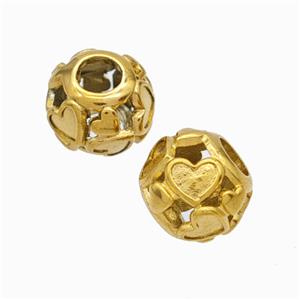 Titanium Steel Round Beads Large Hole Hollow gold plated, approx 9-10mm, 4mm hole