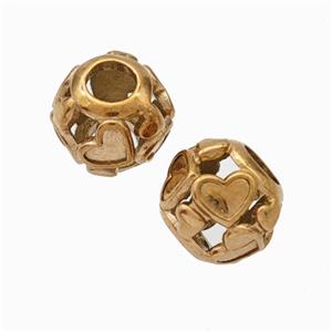 Titanium Steel Round Beads Large Hole Hollow gold plated, approx 9-10mm, 4mm hole