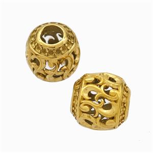 Titanium Steel Round Beads Large Hole Hollow gold plated, approx 9-10mm, 4mm hole