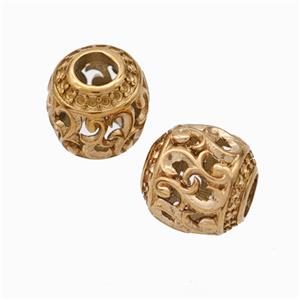 Titanium Steel Round Beads Large Hole Hollow gold plated, approx 9-10mm, 4mm hole