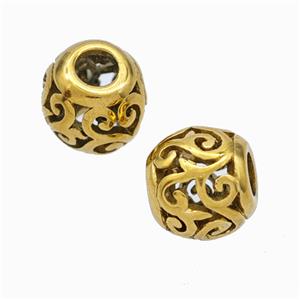 Titanium Steel Round Beads Large Hole Hollow gold plated, approx 9-10mm, 4mm hole