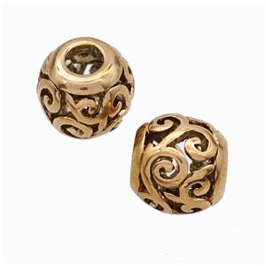 Titanium Steel Round Beads Large Hole Hollow gold plated, approx 9-10mm, 4mm hole