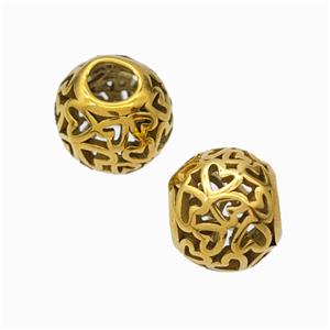 Titanium Steel Round Beads Large Hole Hollow gold plated, approx 9-10mm, 4mm hole