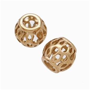 Titanium Steel Round Beads Large Hole Hollow Rose Gold, approx 9-10mm, 4mm hole