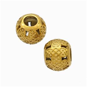 Titanium Steel Round Beads Large Hole Hollow Gold Plated, approx 9-10mm, 4mm hole