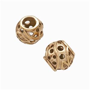 Titanium Steel Round Beads Large Hole Hollow Rose Gold, approx 9-10mm, 4mm hole