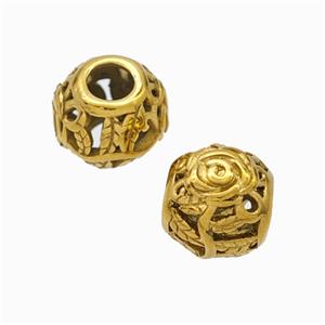 Titanium Steel Round Beads Large Hole Hollow gold plated, approx 9-10mm, 4mm hole