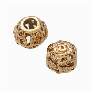 Titanium Steel Round Beads Large Hole Hollow gold plated, approx 9-10mm, 4mm hole