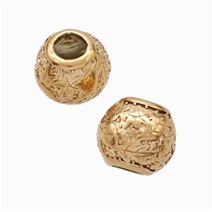 Titanium Steel Round Beads Large Hole Hollow gold plated, approx 9-10mm, 4mm hole