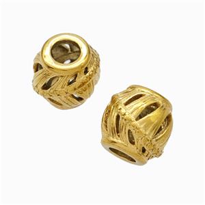 Titanium Steel Round Beads Large Hole Hollow gold plated, approx 9-10mm, 4mm hole