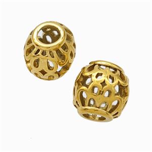 Titanium Steel Barrel Beads Large Hole Hollow Gold Plated, approx 9-10mm, 4mm hole