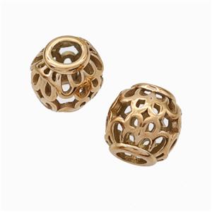 Titanium Steel Barrel Beads Large Hole Hollow Rose Gold, approx 9-10mm, 4mm hole